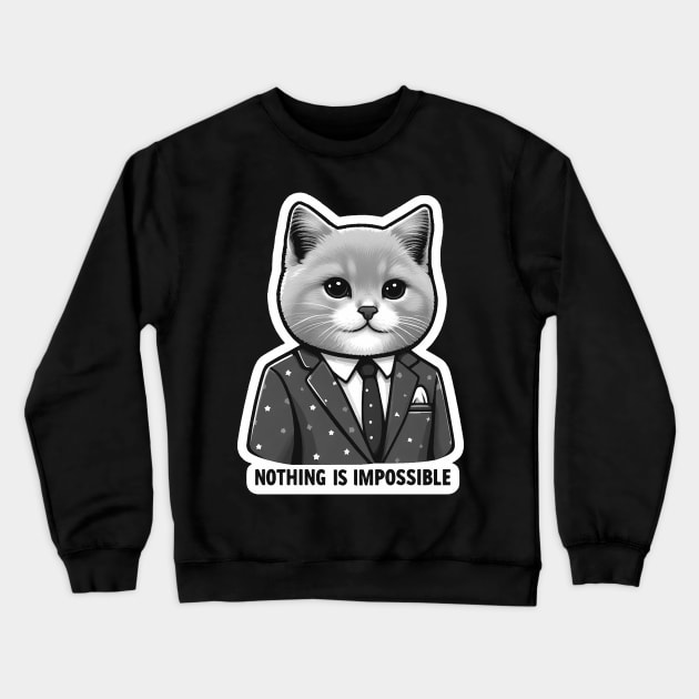 Nothing Is Impossible Cat Crewneck Sweatshirt by Plushism